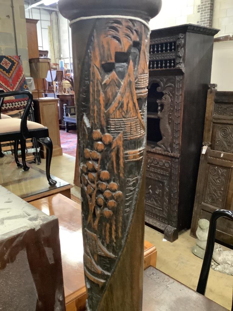 A Chinese carved standard lamp, height 158cm
